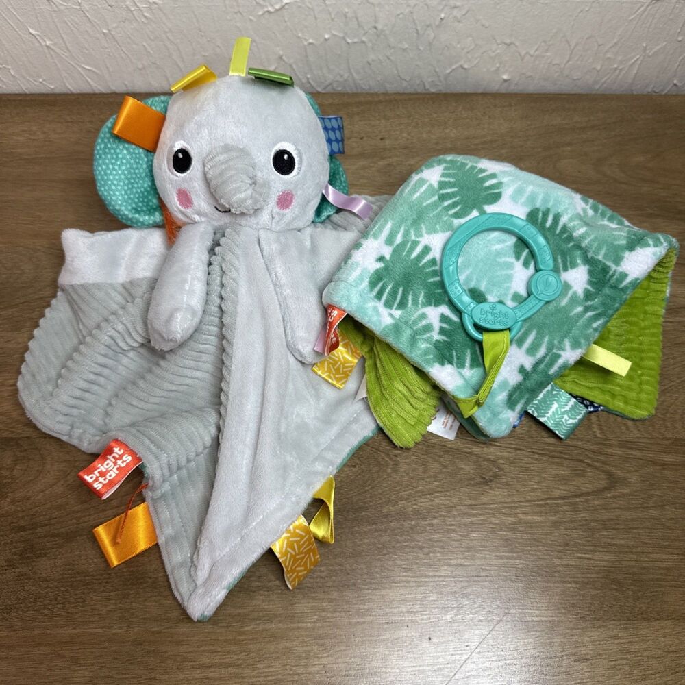 Lot 2 Bright Starts Taggies Gray Elephant 13" Lovey And Bright Starts Taggie